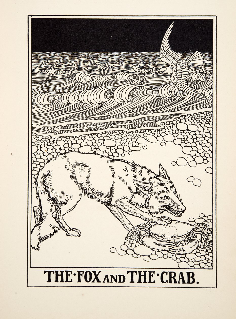 The Fox and the Crab, fra A Hundred Fables of Aesop, pub.1903 (gravering) av Percy J. Billingshurst