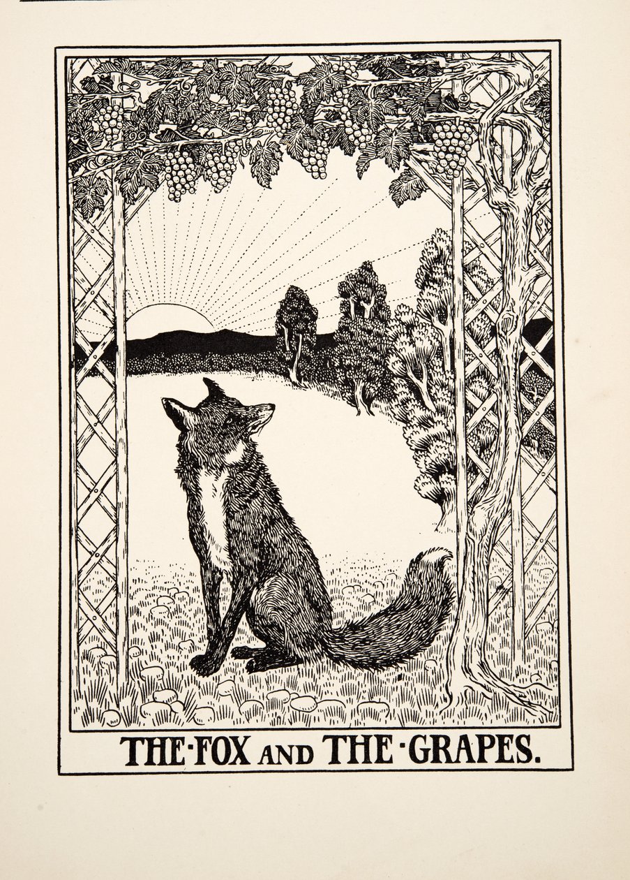 The Fox and the Grapes, fra A Hundred Fables of Aesop, pub.1903 av Percy J. Billingshurst