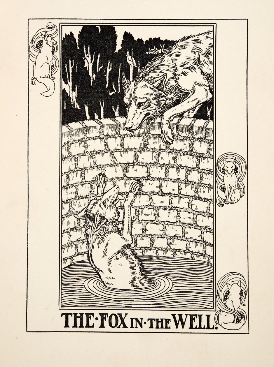The Fox in the Well, fra A Hundred Fables of Aesop, pub.1903 av Percy J. Billingshurst