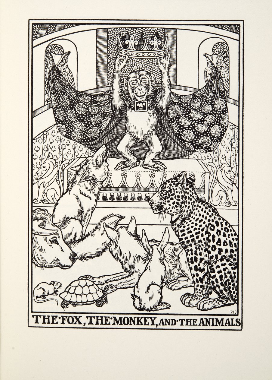 The Fox, the Monkey, and the Animals, fra Fontaine Fables, pub. 1905 av Percy J. Billingshurst