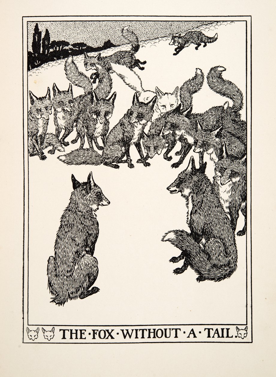 The Fox without a Tail, fra A Hundred Fables of Aesop, pub.1903 av Percy J. Billingshurst