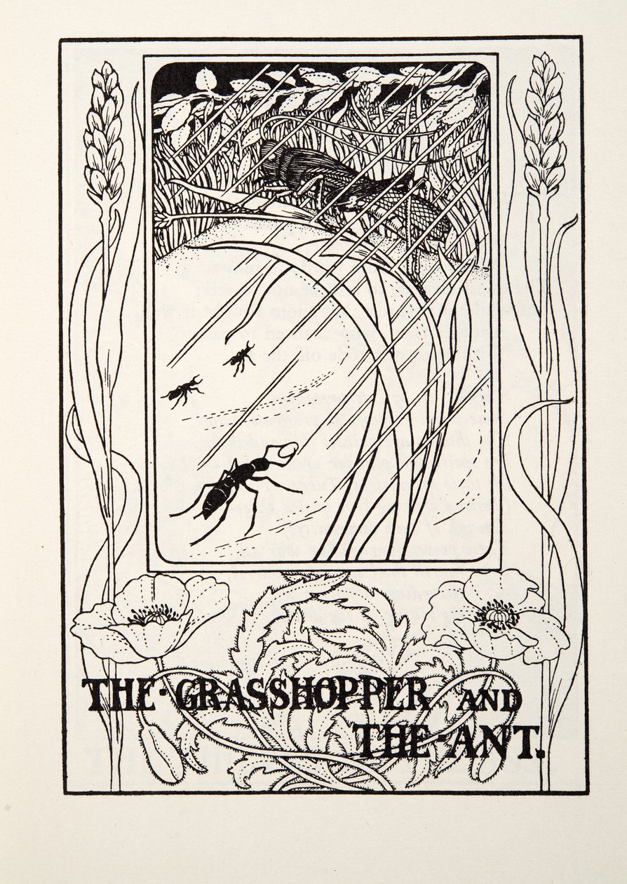 The Grasshopper and the Ant, fra Fontaine Fables, pub. 1905 av Percy J. Billingshurst