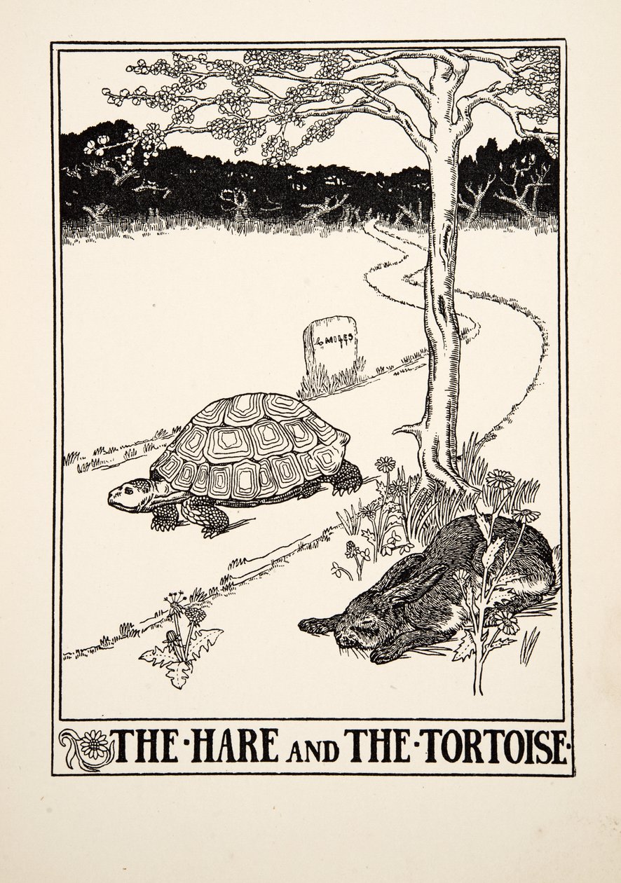 The Hare and the Tortoise, fra A Hundred Fables of Aesop, pub.1903 av Percy J. Billingshurst