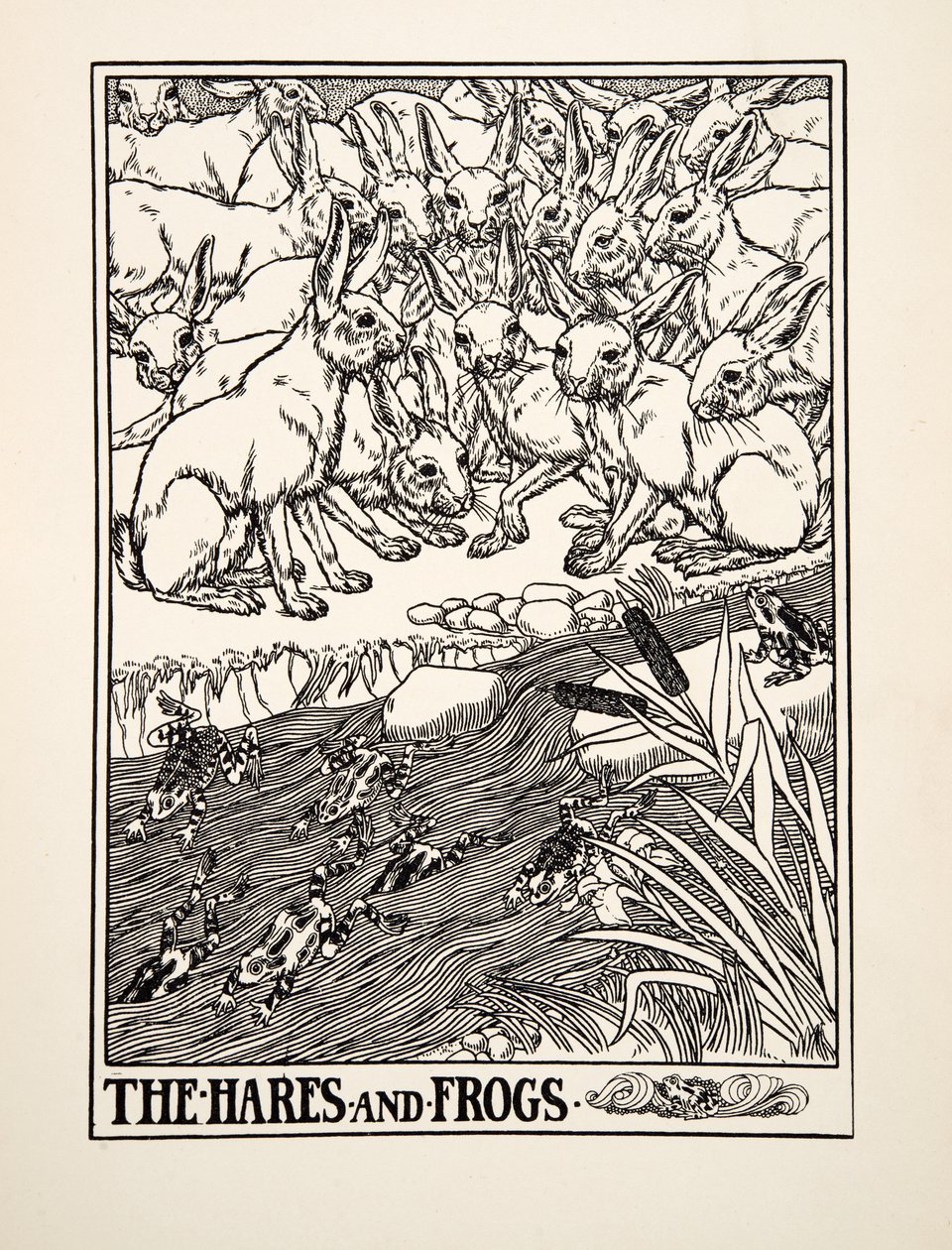The Hares and Frogs, fra A Hundred Fables of Aesop, pub.1903 av Percy J. Billingshurst