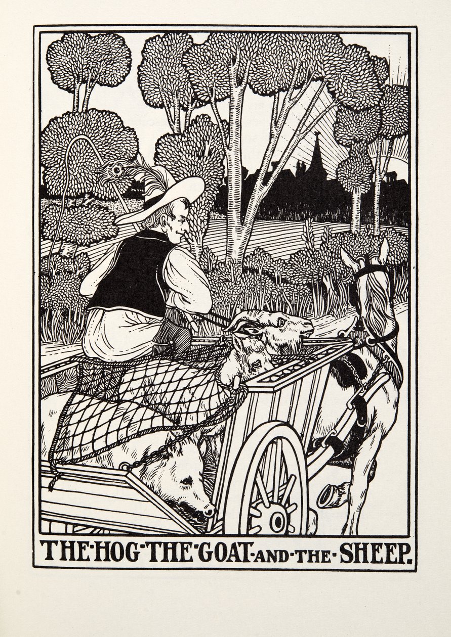 The Hog, the Goat and the Sheep, fra Fontaine Fables, pub. 1905 av Percy J. Billingshurst