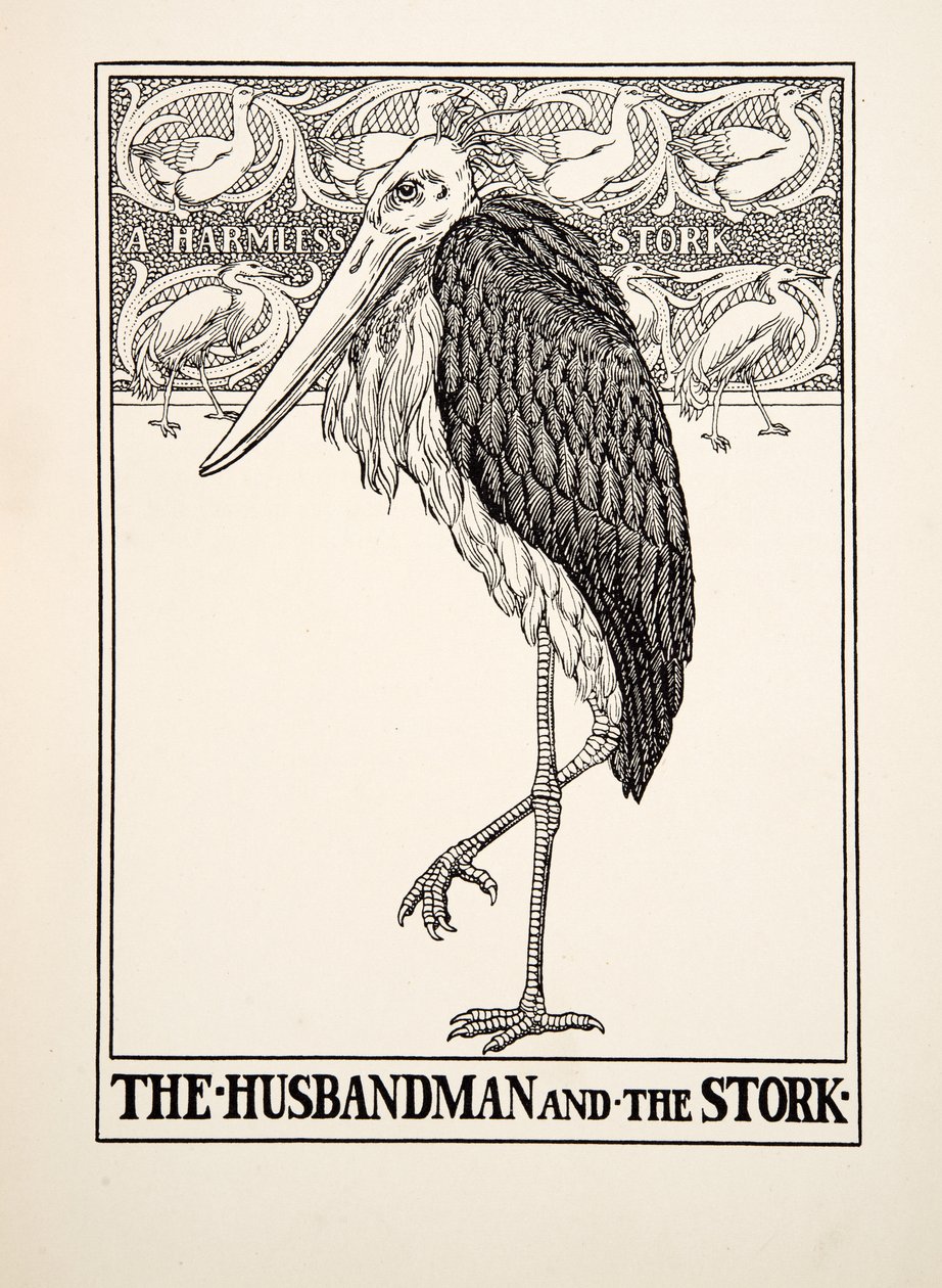 The Husbandman and the Stork, fra A Hundred Fables of Aesop, pub.1903 av Percy J. Billingshurst