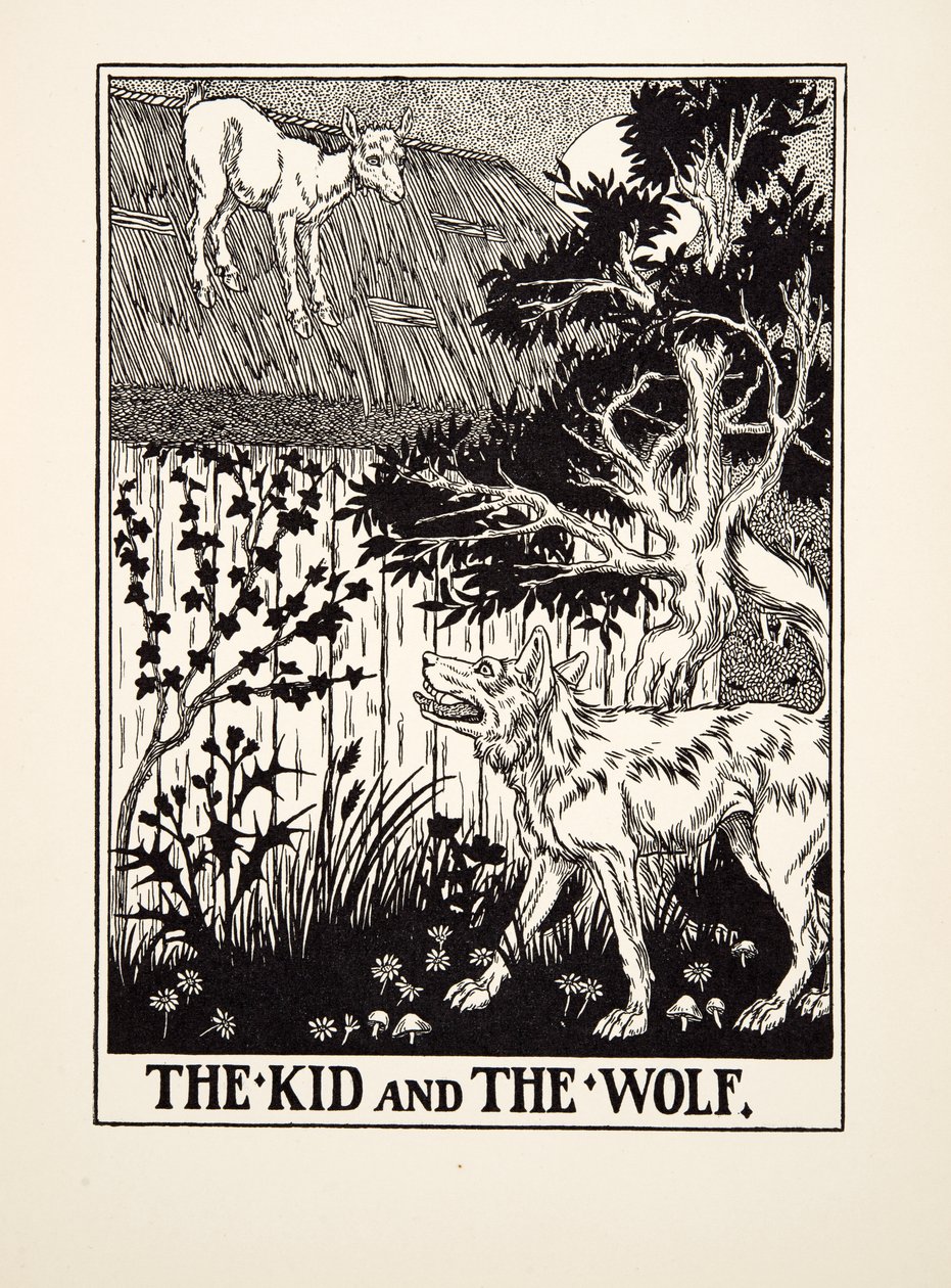 The Kid and the Wolf, fra A Hundred Fables of Aesop, pub.1903 av Percy J. Billingshurst