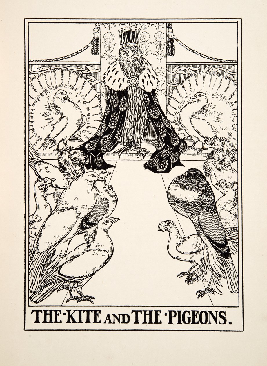 The Kite and the Pigeons, fra A Hundred Fables of Aesop, pub.1903 av Percy J. Billingshurst