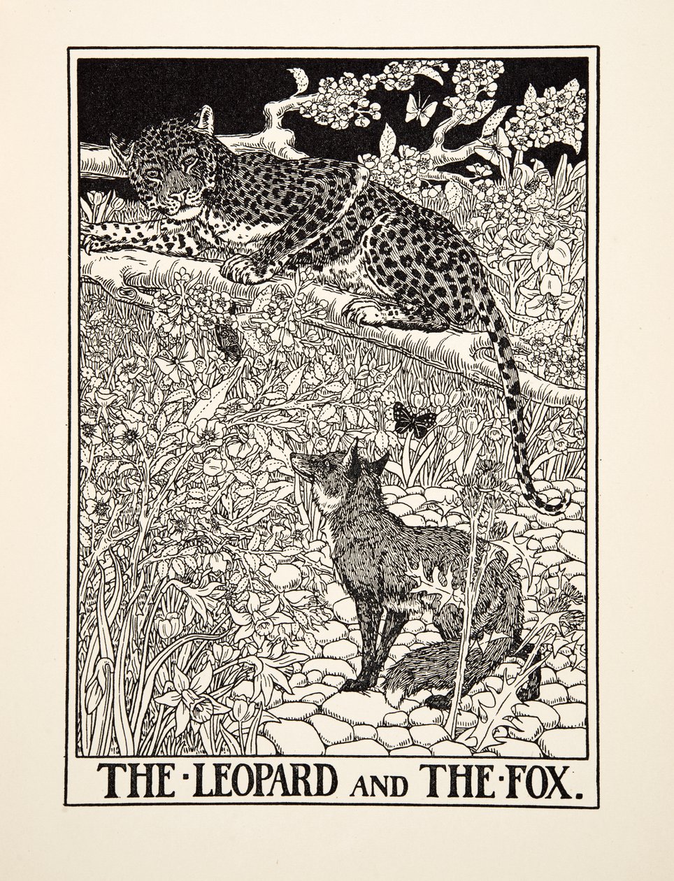 Leoparden og reven, fra A Hundred Fables of Aesop, pub.1903 av Percy J. Billingshurst
