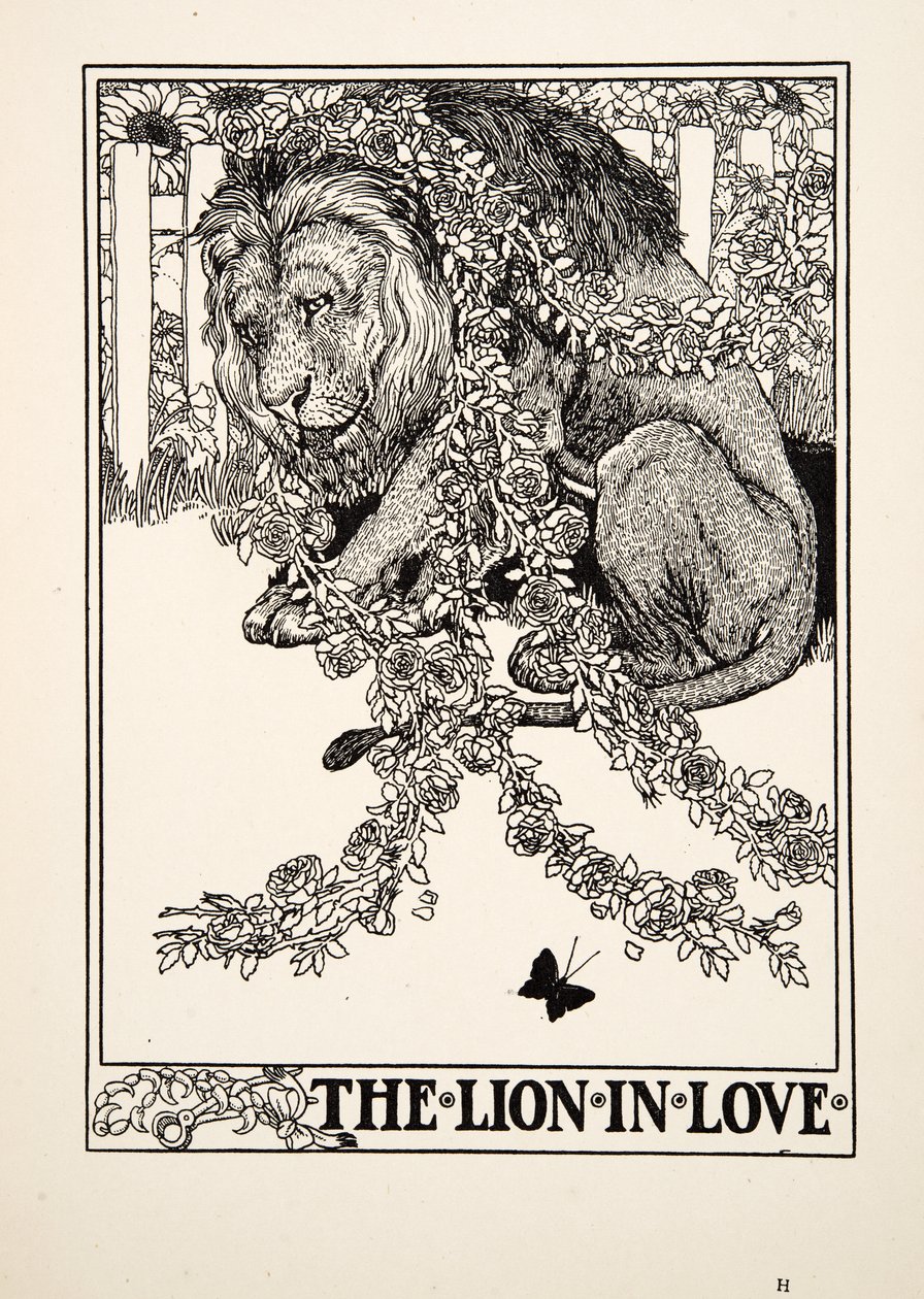 The Lion in Love, fra A Hundred Fables of Aesop, pub.1903 av Percy J. Billingshurst