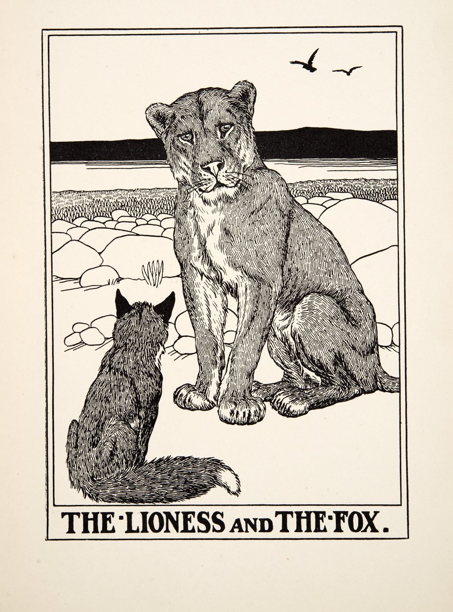 The Lioness and the Fox, fra A Hundred Fables of Aesop, pub.1903 av Percy J. Billingshurst