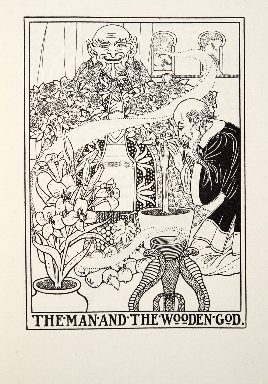 The Man and the Wooden God, fra Fontaine Fables, pub. 1905 av Percy J. Billingshurst