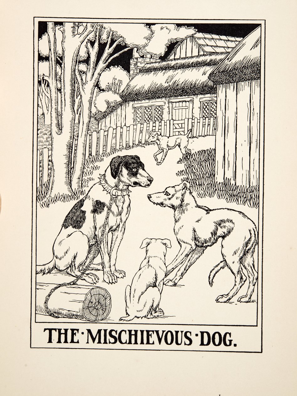 The Mischievous Dog, fra A Hundred Fables of Aesop, pub.1903 (gravering) av Percy J. Billingshurst