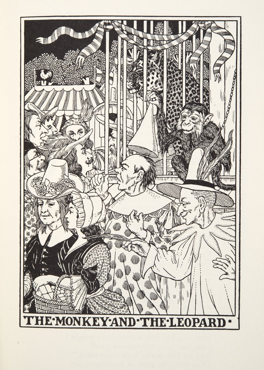 The Monkey and the Leopard, fra Fontaine Fables, pub. 1905 av Percy J. Billingshurst