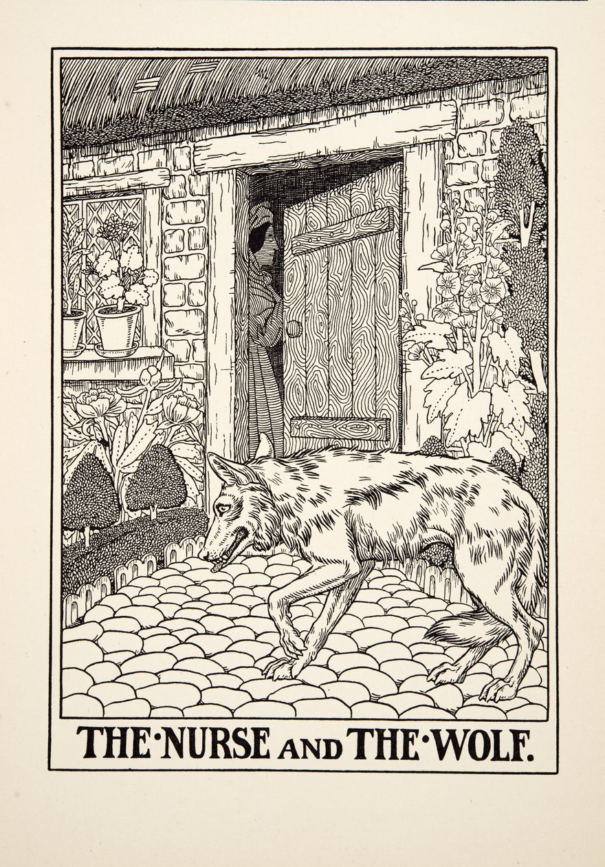 The Nurse and the Wolf, fra A Hundred Fables of Aesop, pub.1903 av Percy J. Billingshurst