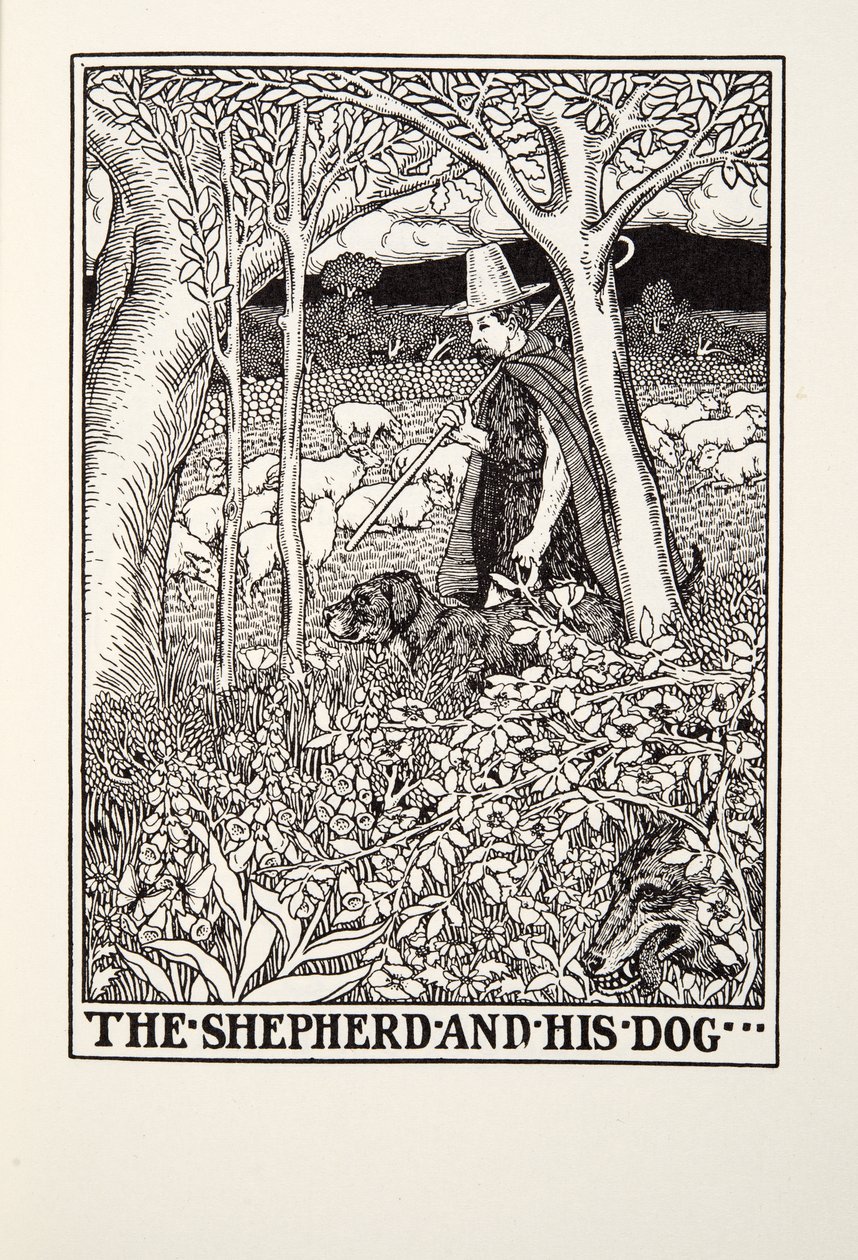 Shepherd and his Dog, fra Fontaine Fables, pub. 1905 av Percy J. Billingshurst