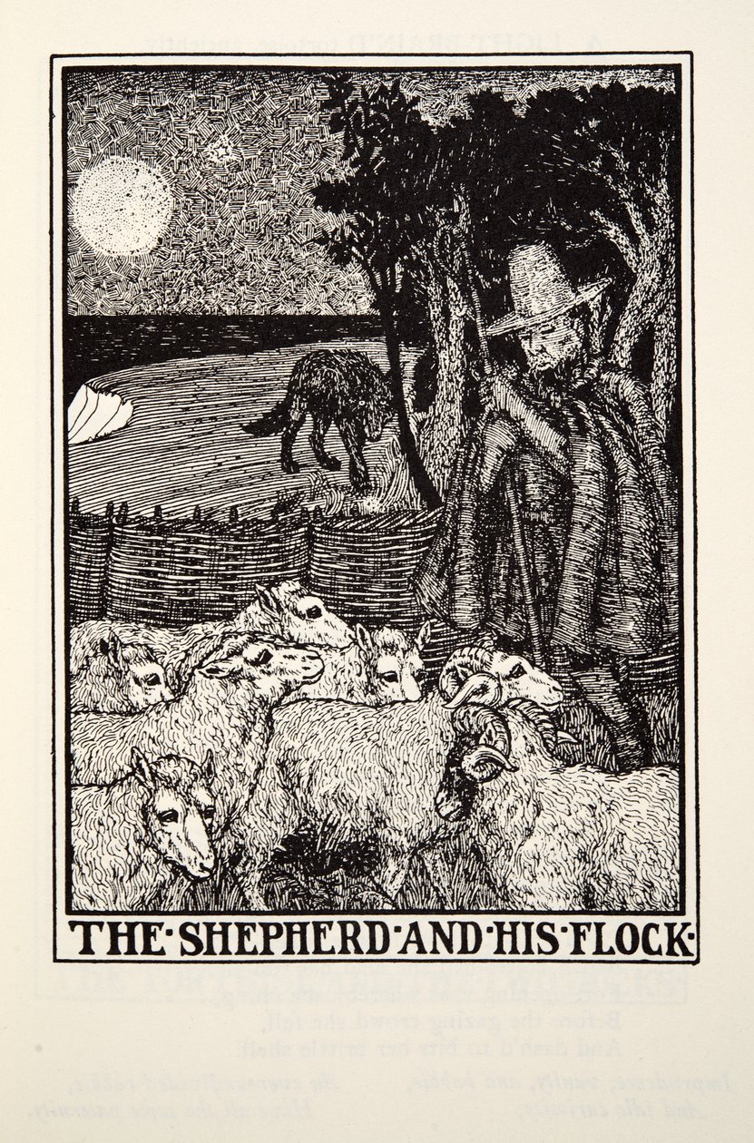 Shepherd and his Flock, fra Fontaine Fables, pub. 1905 av Percy J. Billingshurst