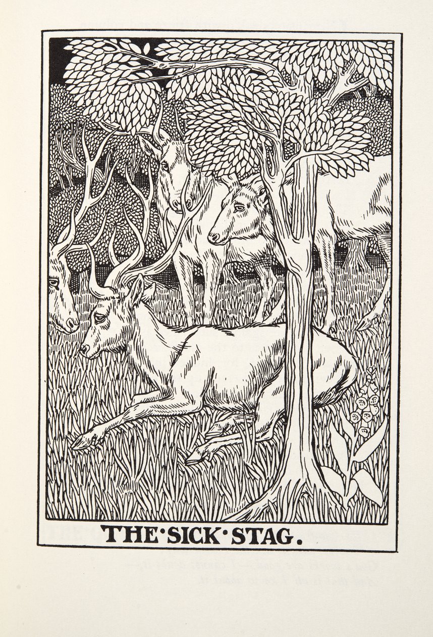 The Sick Stag, fra Fontaine Fables, pub. 1905 av Percy J. Billingshurst