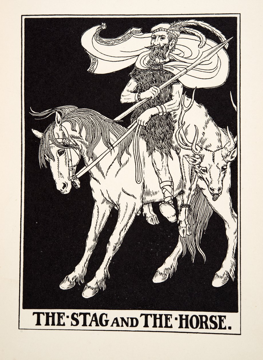 The Stag and the Horse, fra A Hundred Fables of Aesop, pub.1903 (gravering) av Percy J. Billingshurst