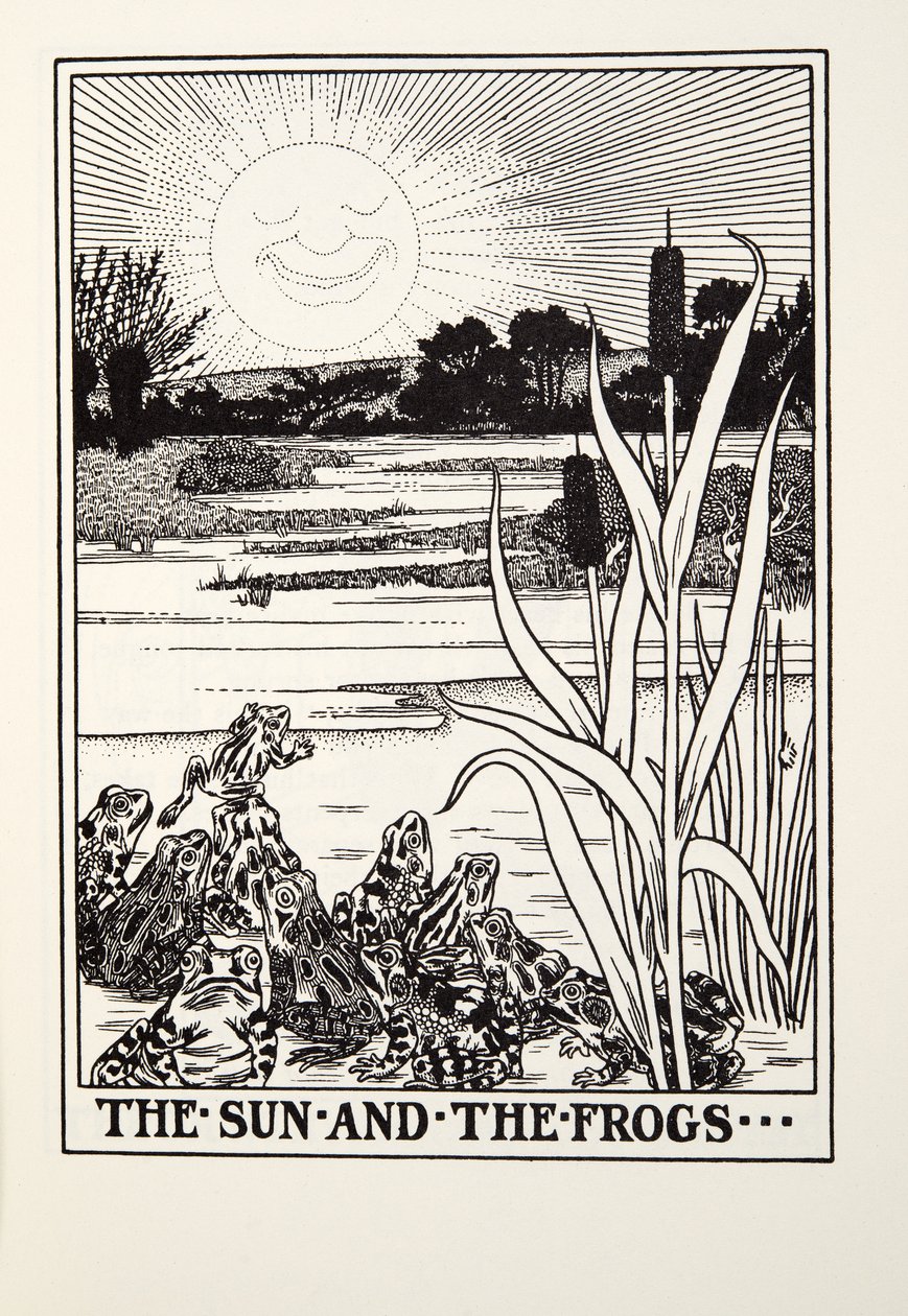 The Sun and the Frogs, fra Fontaine Fables, pub. 1905 av Percy J. Billingshurst
