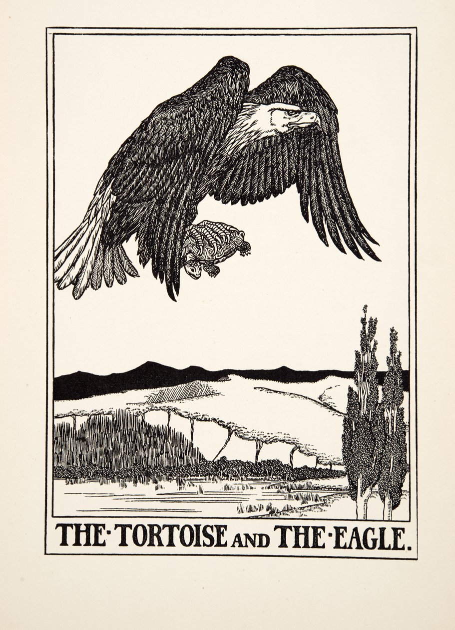 The Tortoise and the Eagle, fra A Hundred Fables of Aesop, pub.1903 (gravering) av Percy J. Billingshurst