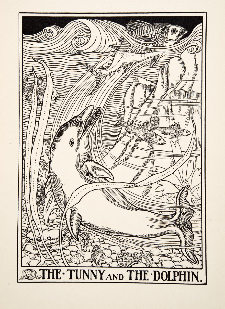 The Tunny and the Dolphin, fra A Hundred Fables of Aesop, pub.1903 av Percy J. Billingshurst
