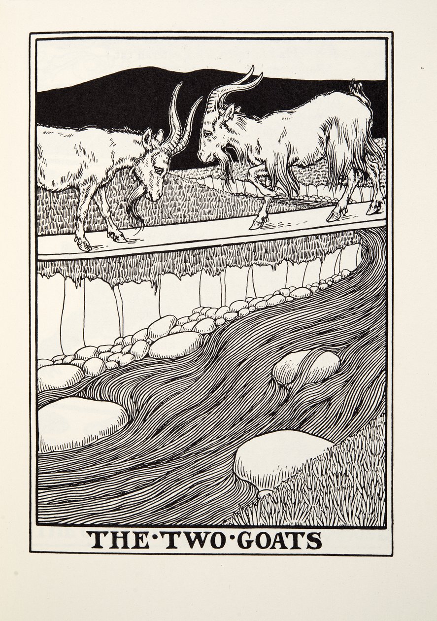 The Two Goats, fra Fontaine Fables, pub. 1905 av Percy J. Billingshurst