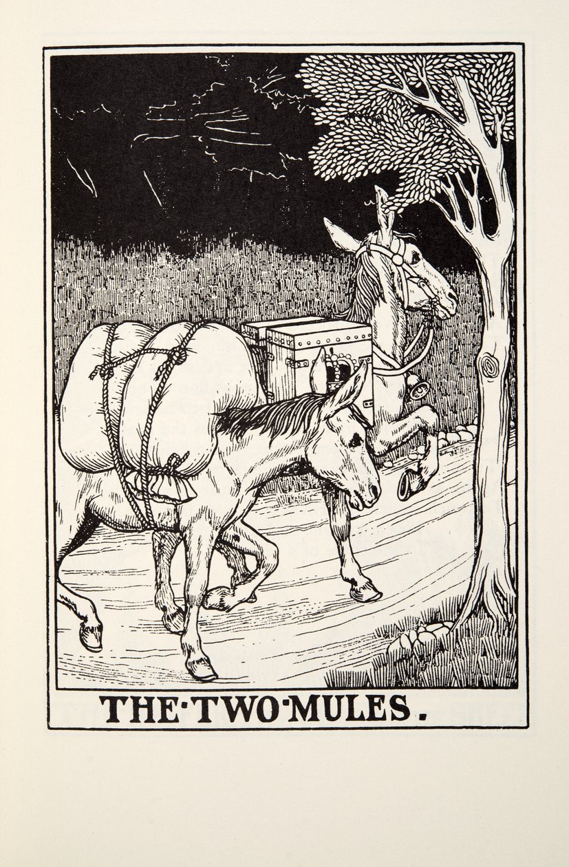 The Two Mules, fra Fontaine Fables, pub. 1905 av Percy J. Billingshurst