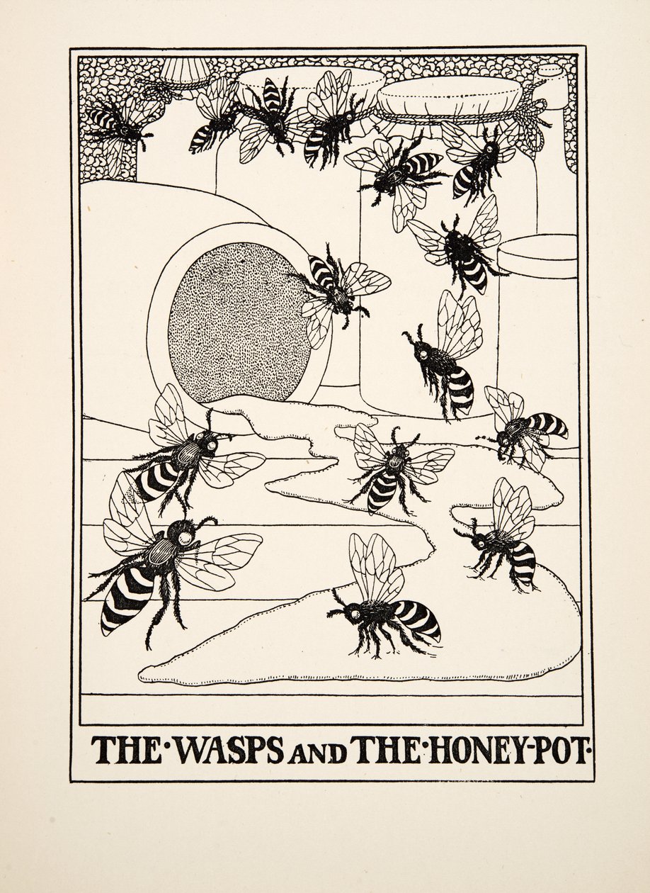 The Wasps and the Honeypot, fra A Hundred Fables of Aesop, pub.1903 av Percy J. Billingshurst