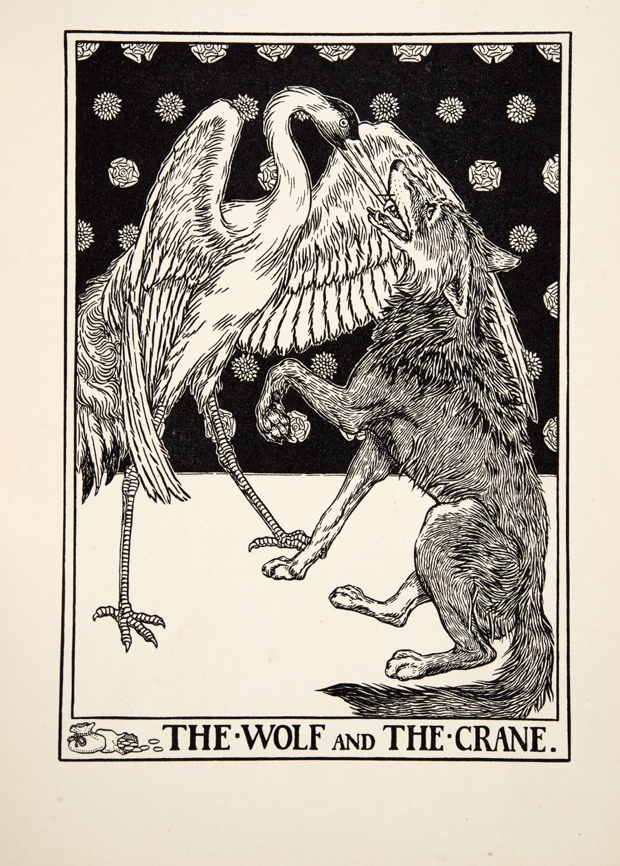 The Wolf and the Crane, fra A Hundred Fables of Aesop, pub.1903 av Percy J. Billingshurst