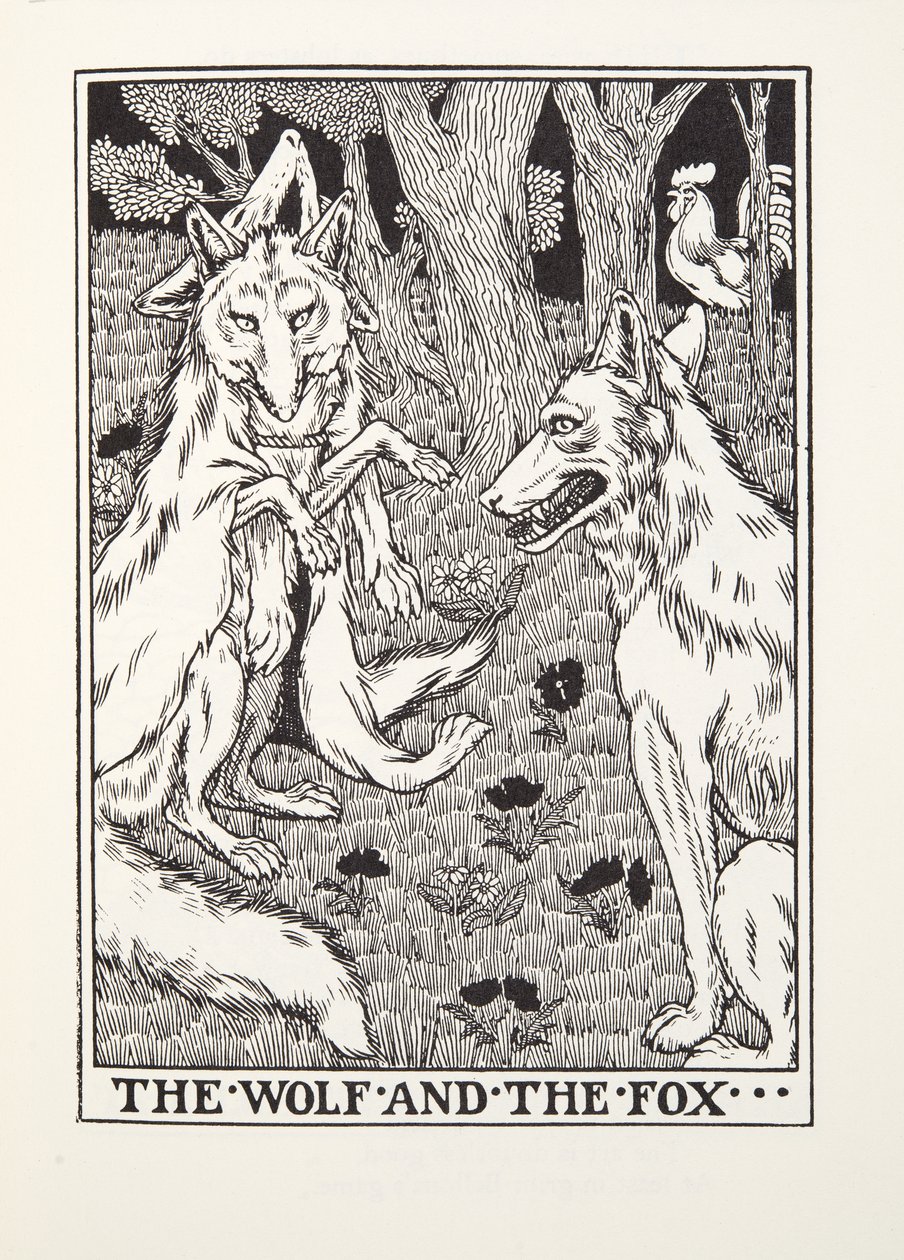 The Wolf and the Fox, fra Fontaine Fables, pub. 1905 av Percy J. Billingshurst