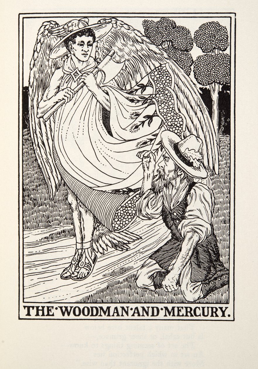 The Woodman and Mercury, fra Fontaine Fables, pub. 1905 av Percy J. Billingshurst