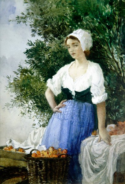 The Orange Seller (akvarell på papir) av Percy Lancaster