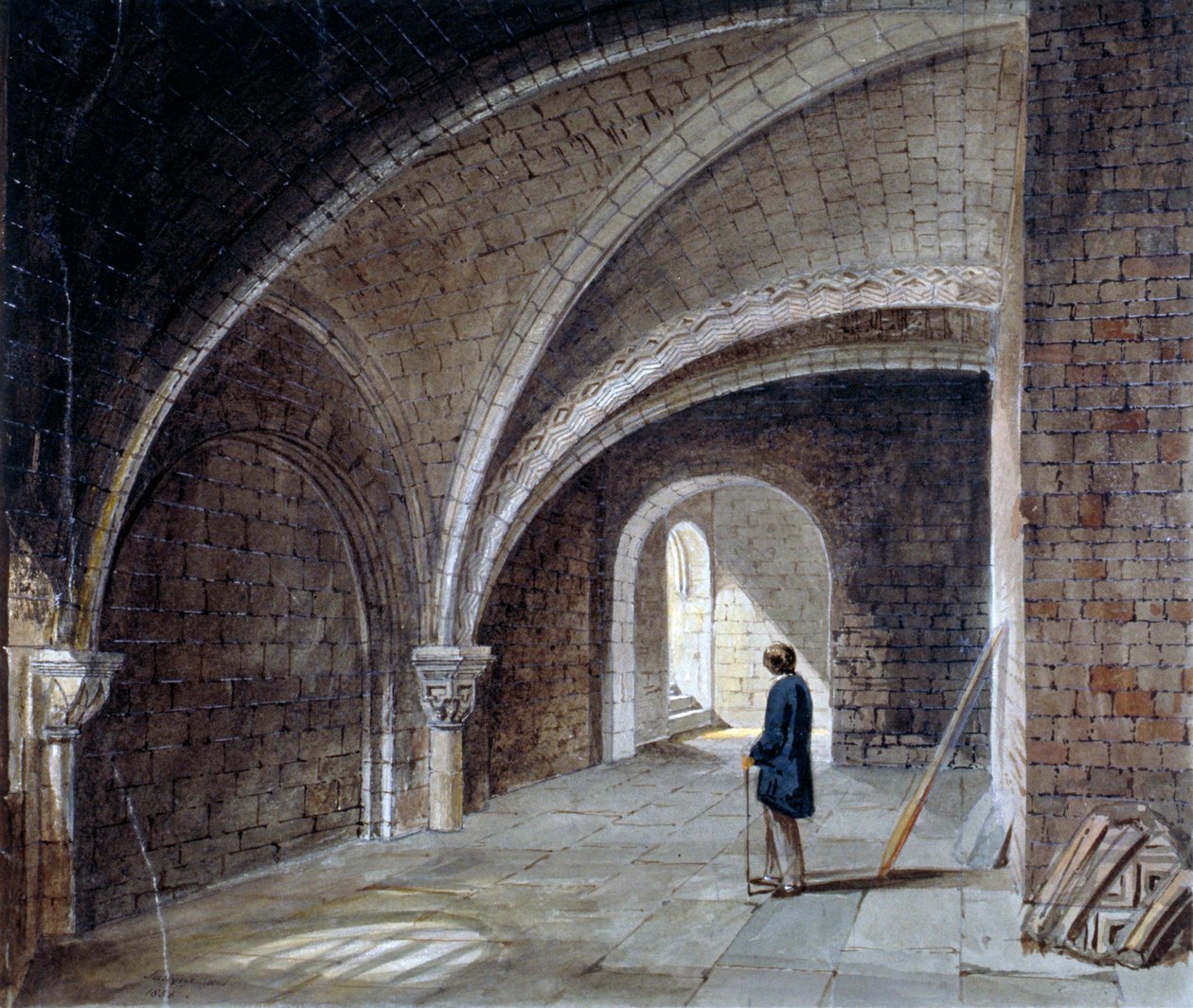 Krypten under Church of St James in the Wall, Wood Street Square, City of London, 1855. av Percy William Justyne