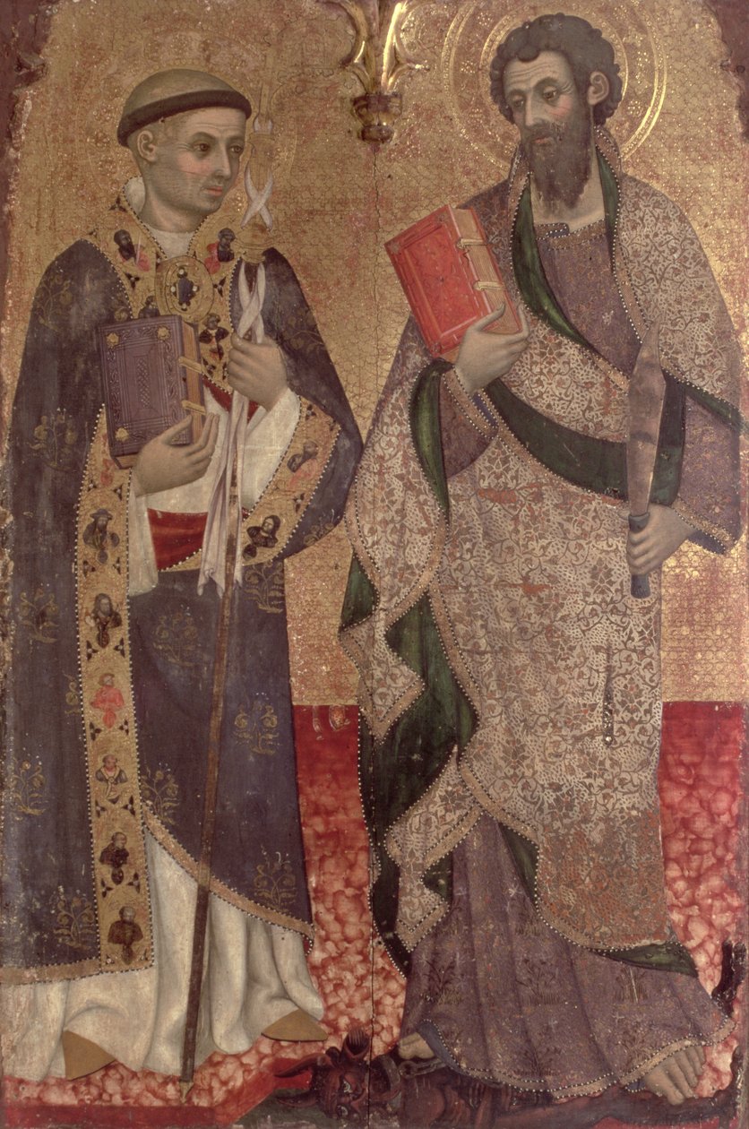 Detalj av St. Bartholomew og St. Bernard av Clairvaux fra altertavlen til klosteret St. Dominic av Manresa av Pere Serra