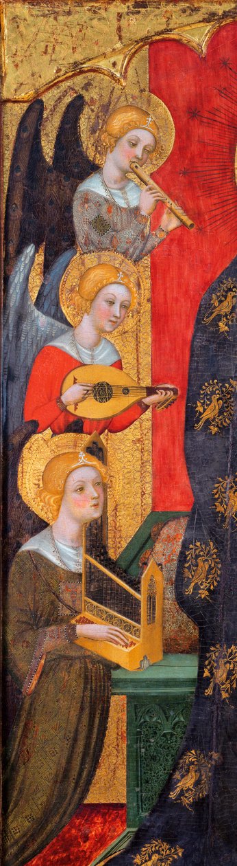 Madonna omgitt av musikerengler - Detalj av engler - Madonna med engler som spiller musikk (Detalj) - Maleri av Pere Serra (aktiv rundt 1357-1406), ca 1380 - Tempera på panel - Museu Nacional d