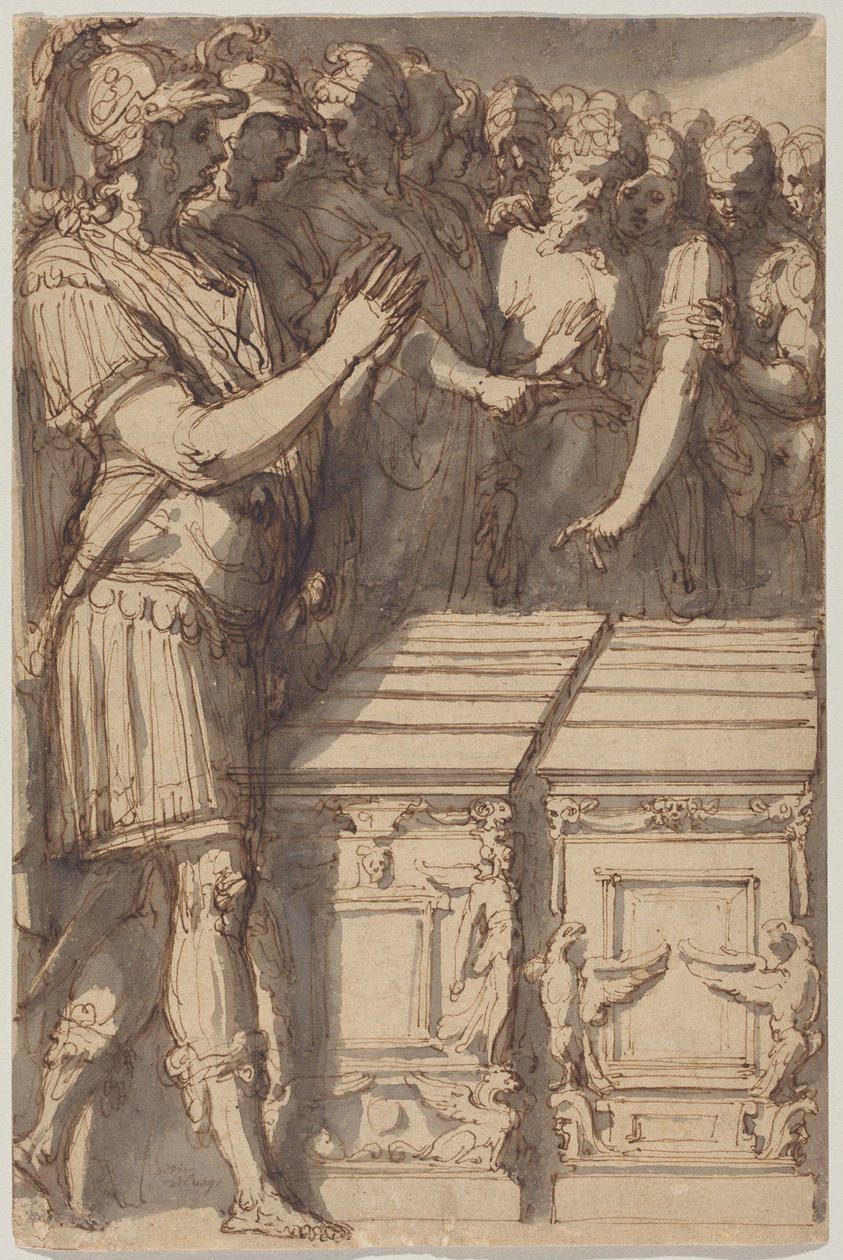Aleksander innviet alterne for de tolv olympiske gudene av Perino del (1501-47) Vaga