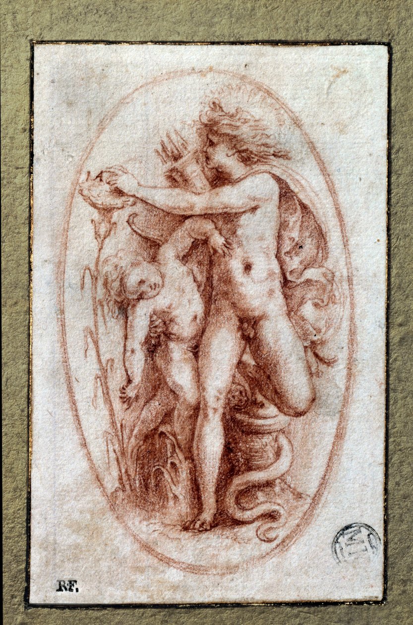 Apollo og Hyacinth. Tegning a la sanguine av Pietro Buonaccorsi (1500-1546 / 47) også kjent som Pierino del Vaga av Perino del Vaga