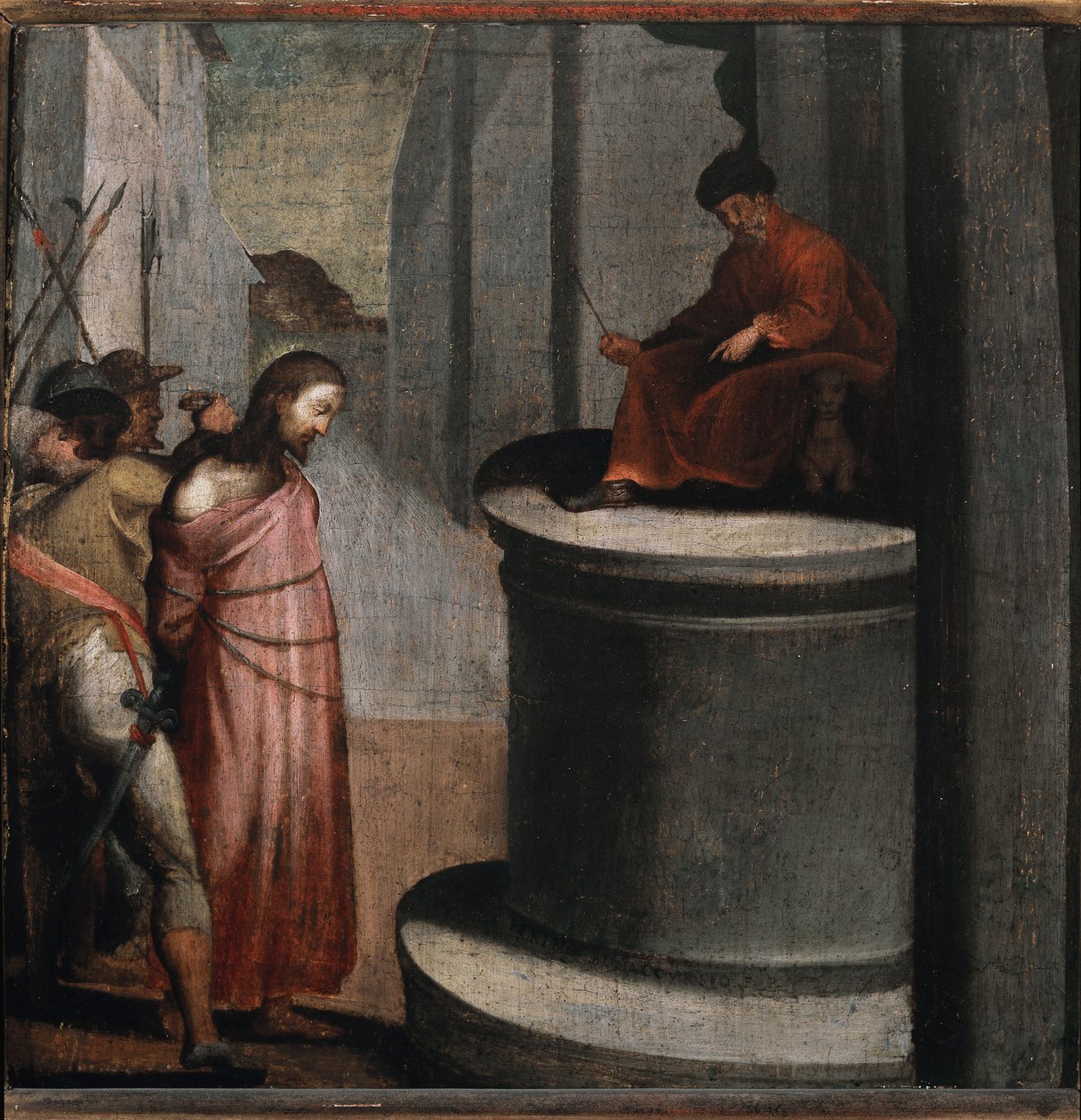 Kristi lidenskap: Jesus og Pontius Pilatus (olje på tre av Perino del Vaga