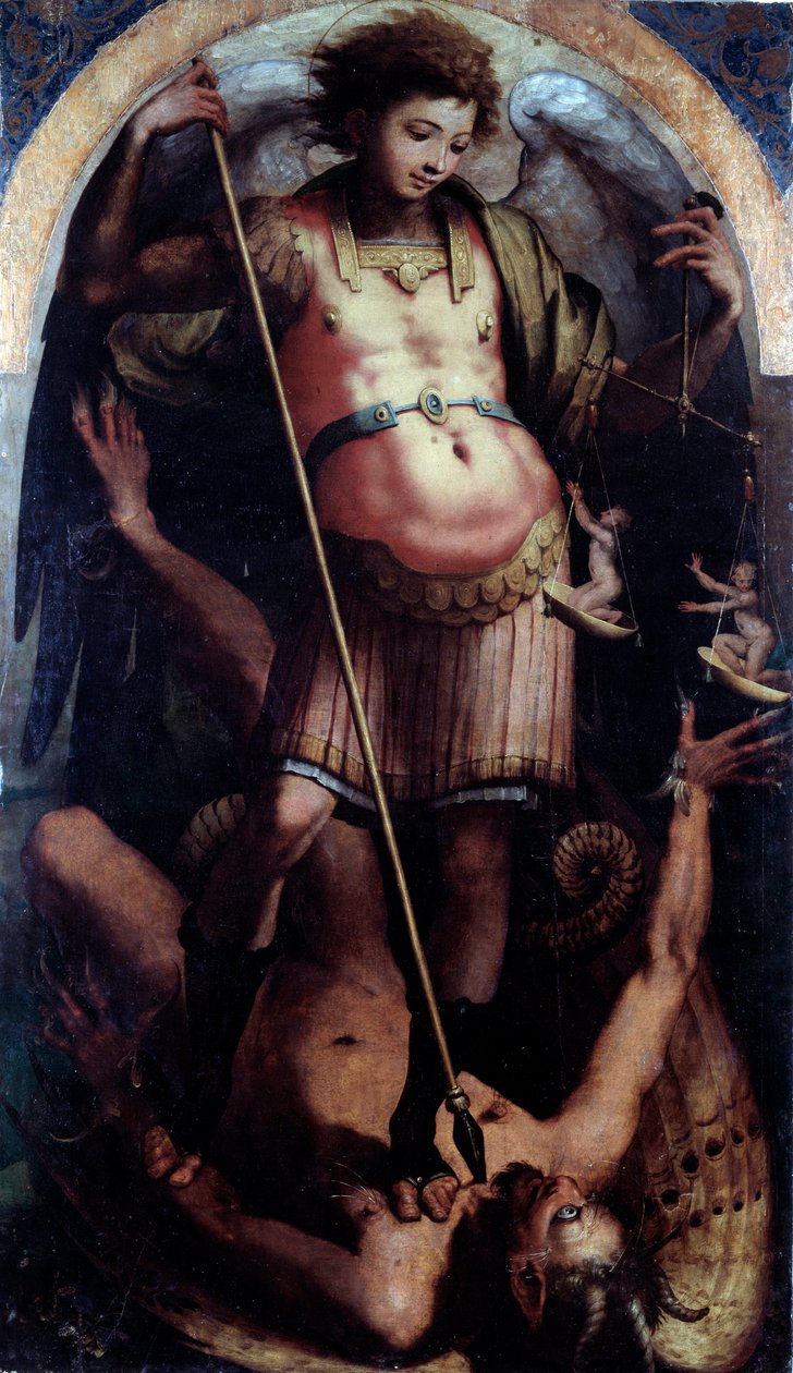 St Michael, sentralpanel (olje på tre, ca. 1535) av Perino del Vaga