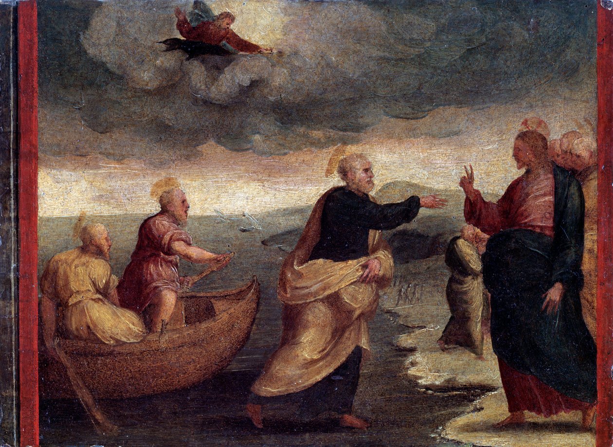 The Calling of Saints Peter and Andrew, detalj (olje på panel av Perino del Vaga