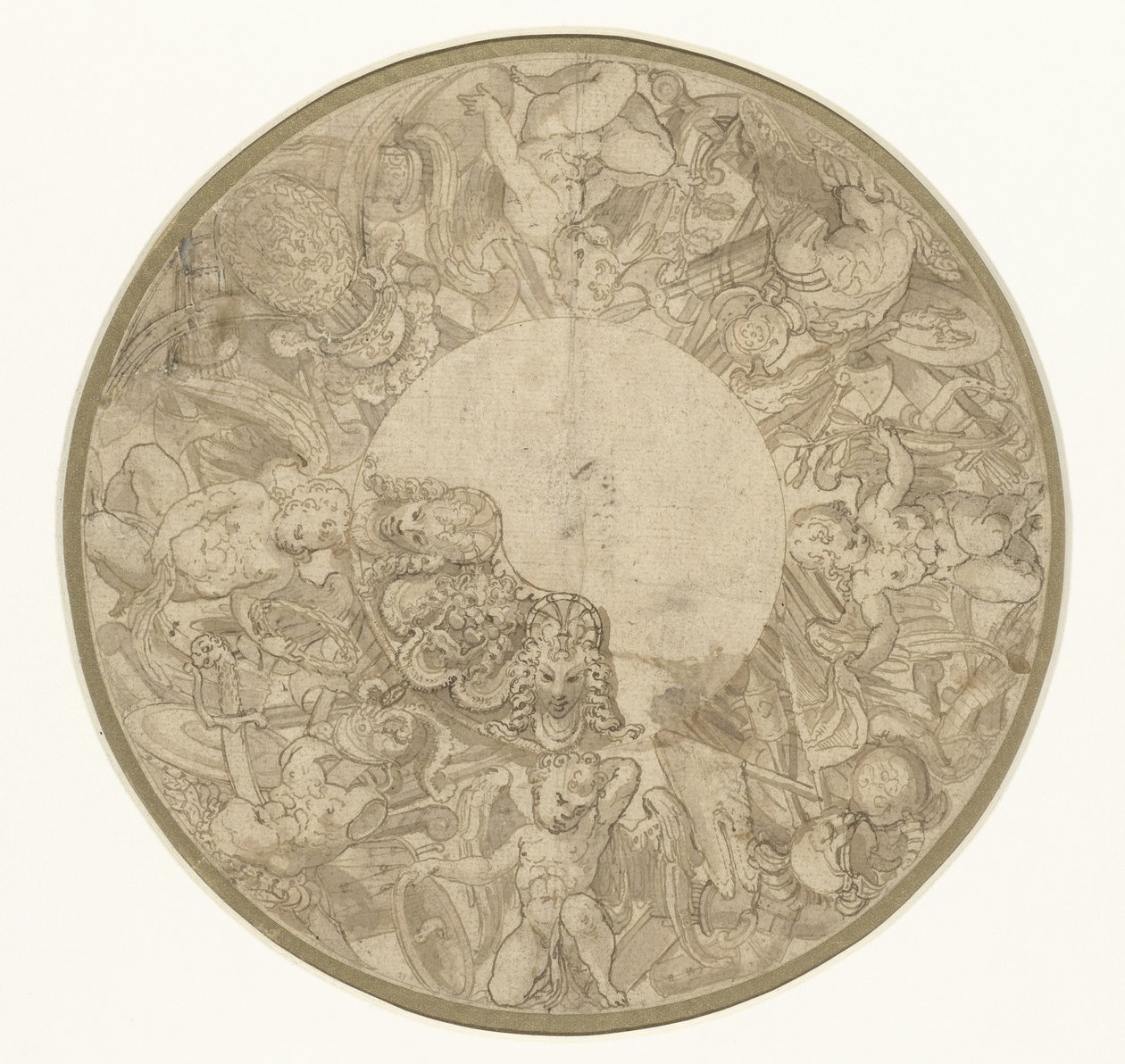Design for bunnen av en rund utstillingsskål av Perino del Vaga (attributed to)