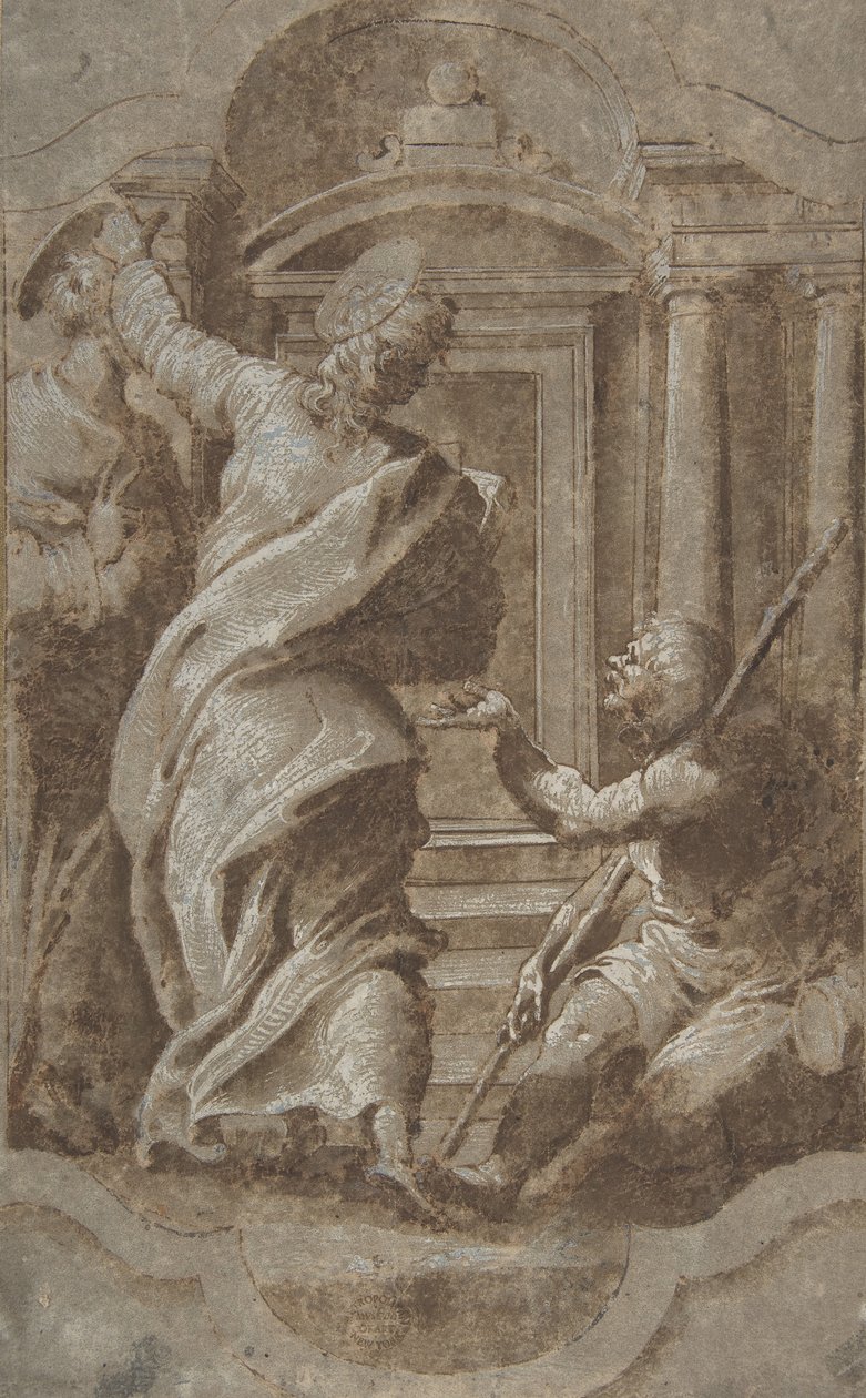 De hellige Peter og Johannes helbreder en krøpling ved tempelporten, 1501-47. av Perino del Vaga
