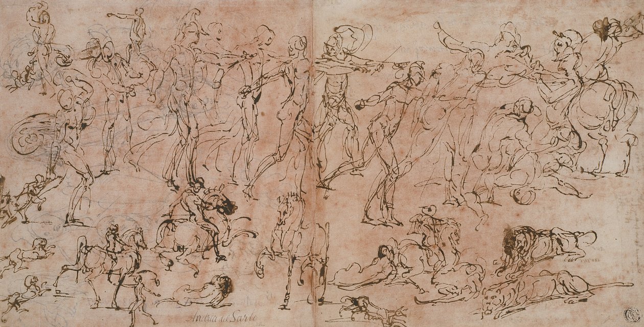Studier av krigere, ryttere og løver, 1528-33 av Perino del Vaga
