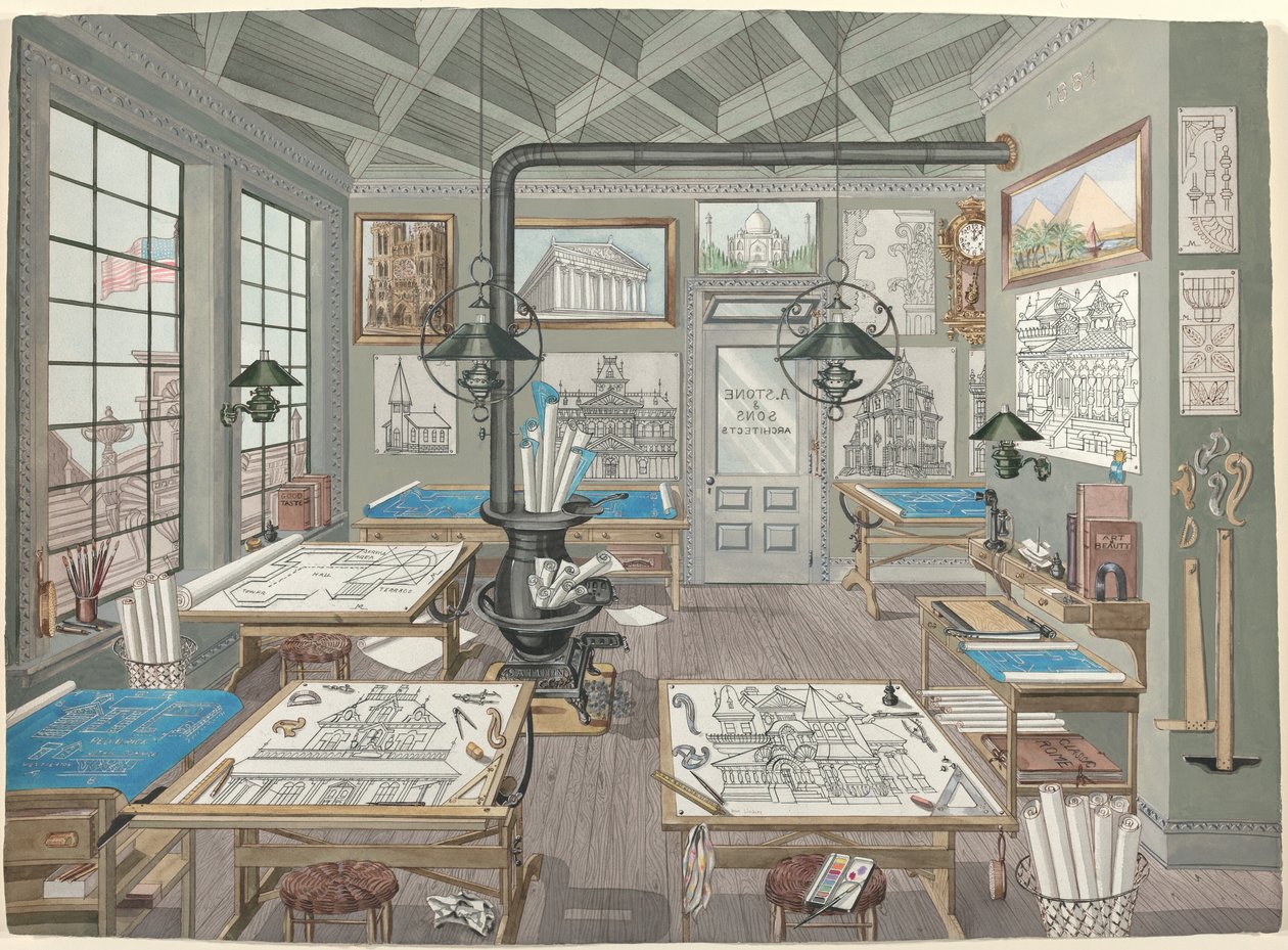 Arkitektens tegnerom, 1884 av Perkins Harnly
