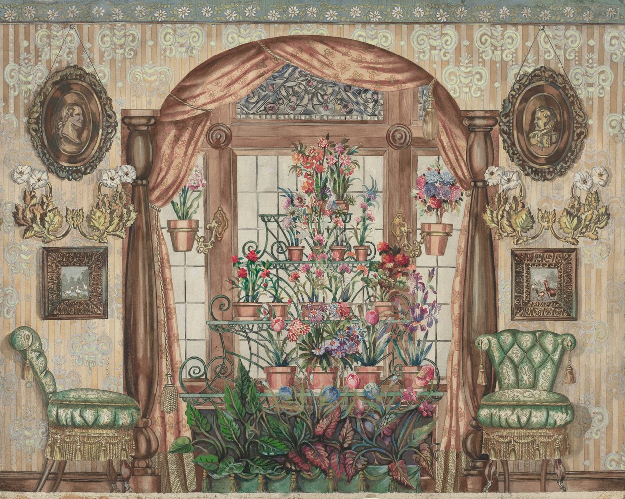 Vinterhagevindu med blomster, 19351942. av Perkins Harnly