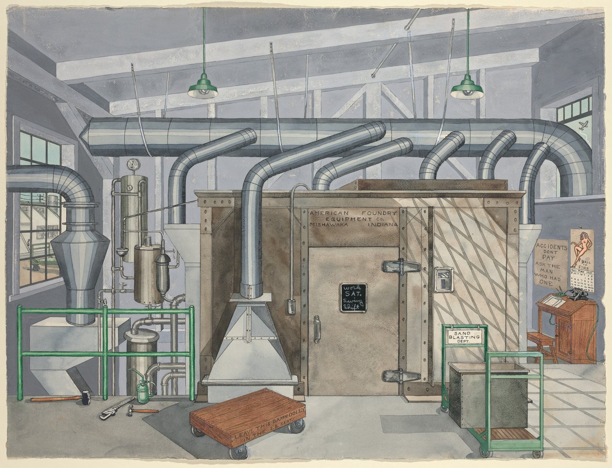 Utvendig sandblåsekammer, 1935 av Perkins Harnly