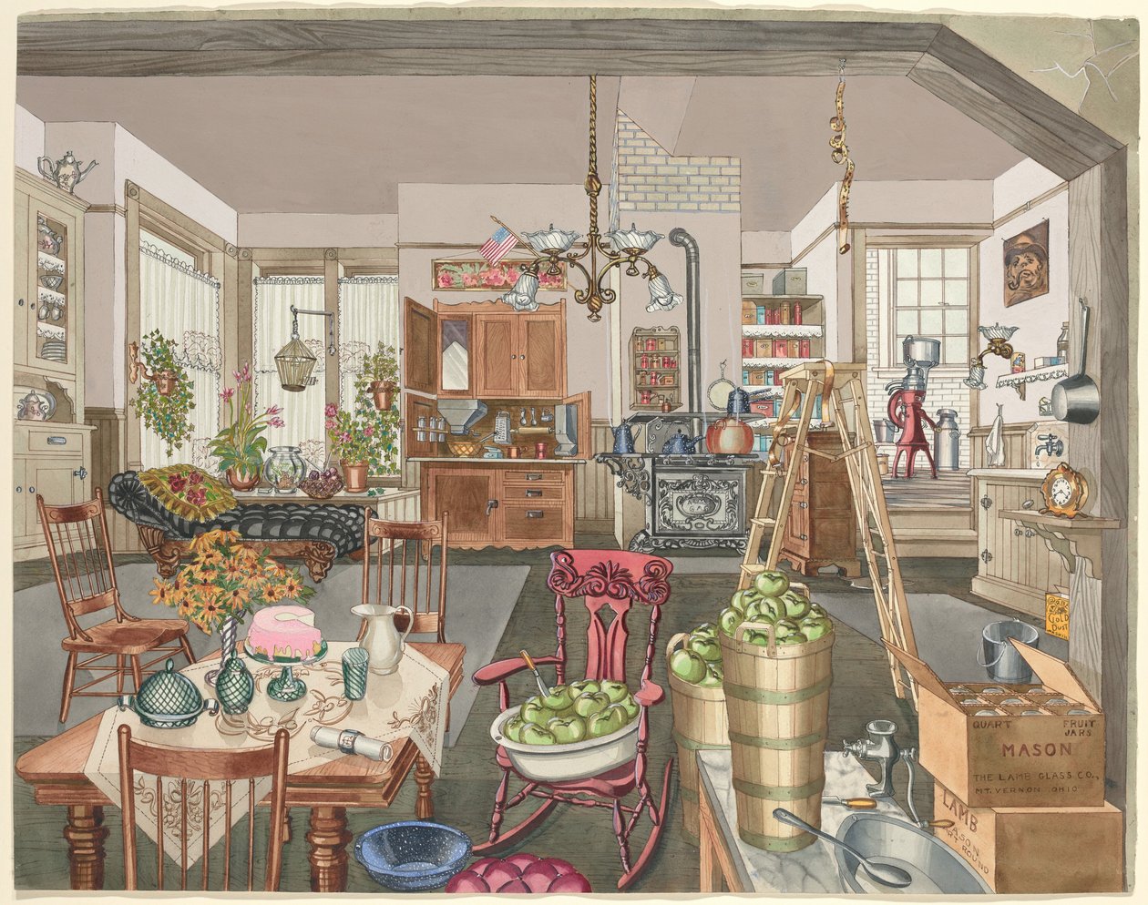 Semi-landlig kjøkken og spisestue, 1910 av Perkins Harnly