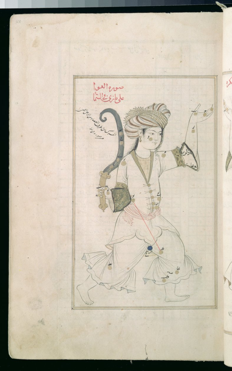 CBL Ar.4222 fol.28a Side fra en kopi av Suwar al-Kawakib, eller The Shape of the Stars skrevet av Abd al-Rahman al-Sufi i ca. 960 e.Kr. av Persian School