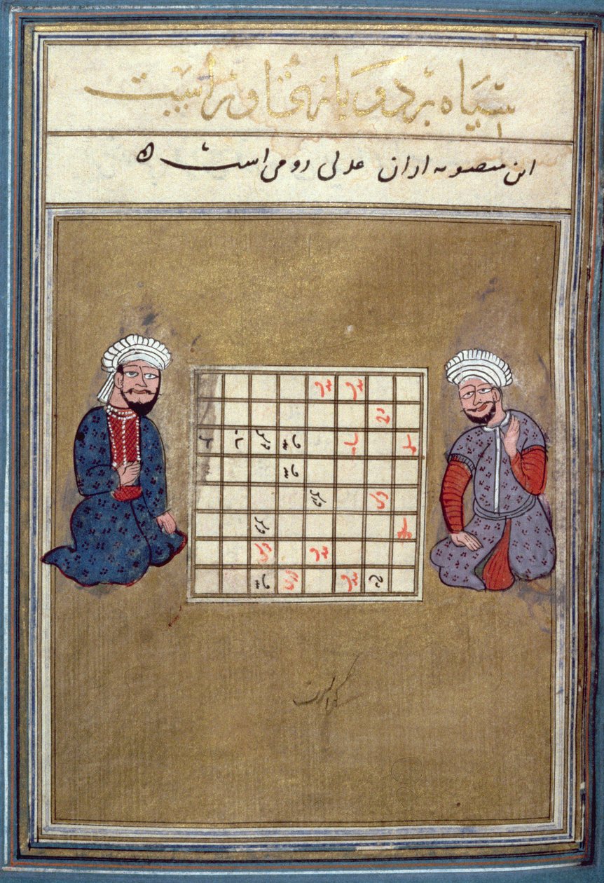 Chess Players, side fra en avhandling om sjakk, tidlig Safavid, andre halvdel av 1500-tallet av Persian School